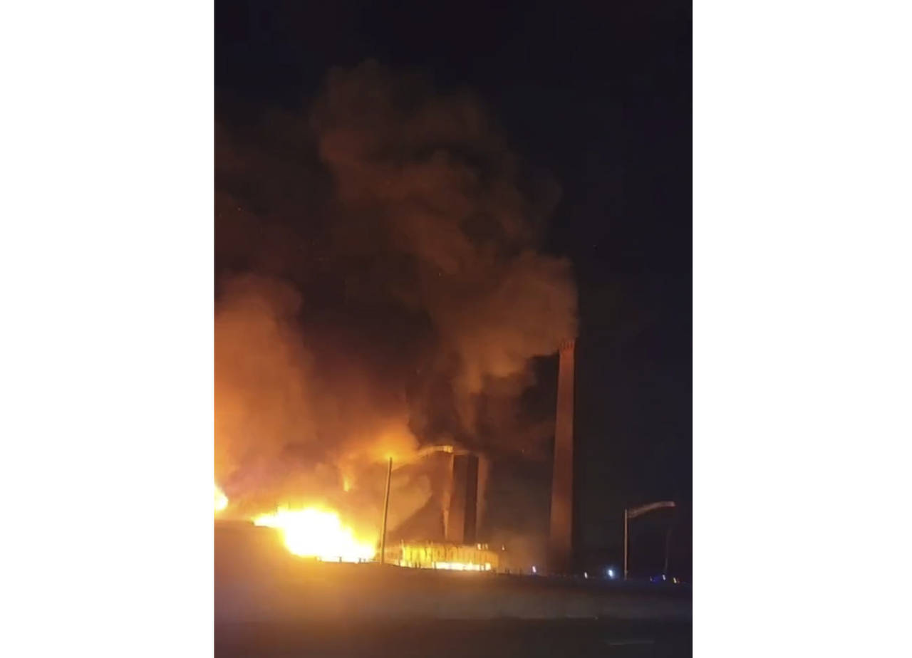This image from video provided by Mikey B shows a fire near a New Jersey chemical plant, Friday, Ja...