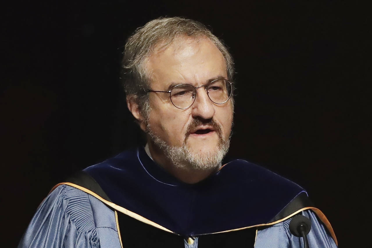 FILE - University of Michigan President Mark Schlissel speaks during a ceremony at the university, ...