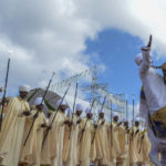 Ethiopian Orthodox Christians beat drums and sing religious songs to celebrate the second day of the festival of Timkat, or Epiphany, in the capital Addis Ababa, Ethiopia Wednesday, Jan. 19, 2022. The annual festival celebrates the baptism of Jesus Christ in the River Jordan. (AP Photo)