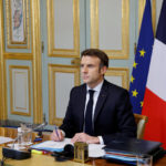 
              French President Emmanuel Macron takes part in a video-conference of G7 leaders on Ukraine at the Elysee Palace in Paris, Thursday, Feb. 24, 2022. French President Emmanuel Macron earlier said France and its European allies did everything to try to head off the attack on Ukraine. He said that they will show "no weakness" in their response. (Ludovic Marin, Pool via AP)
            