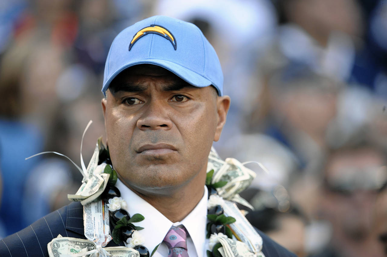 FILE - Late NFL star Junior Seau attends his induction into the San Diego Chargers Hall of Fame in ...