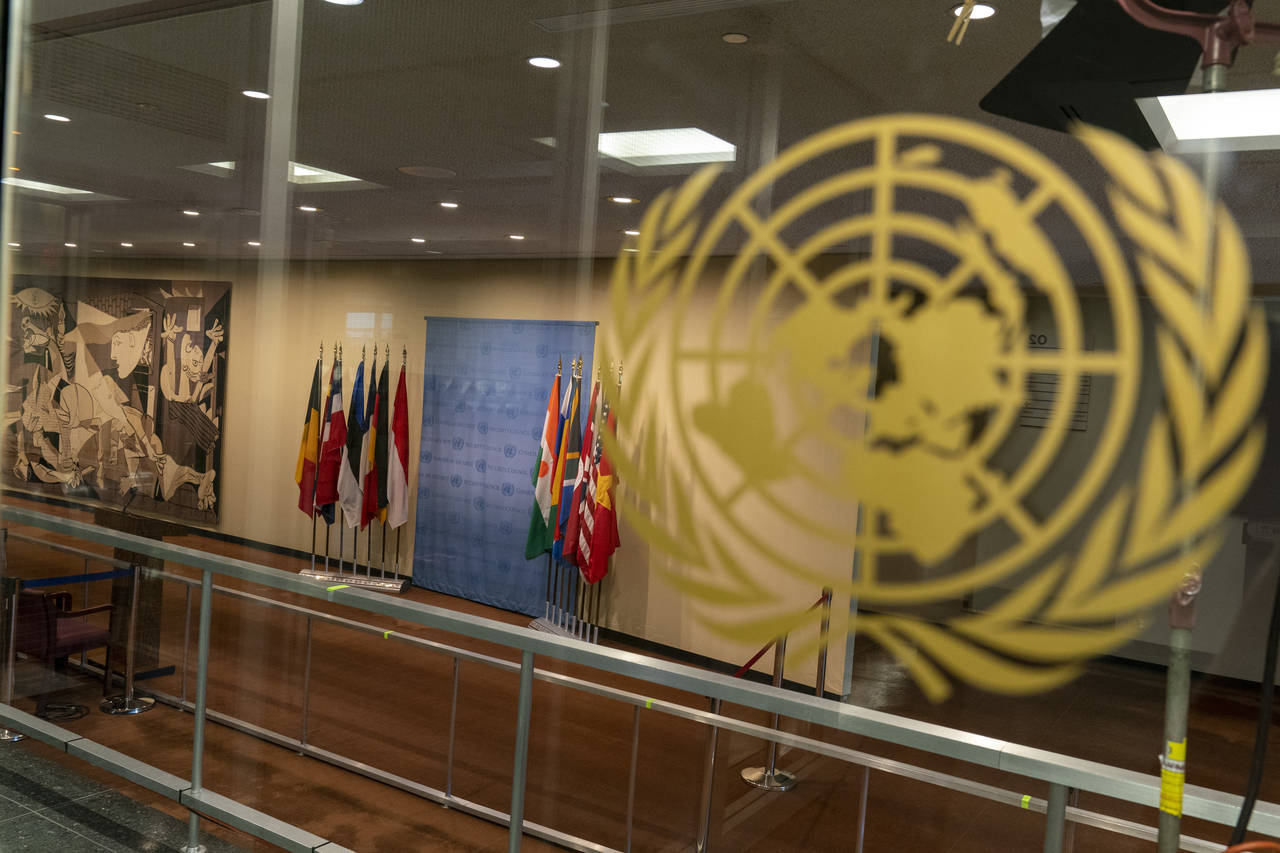 The Security Council stakeout area is closed off to members of the media during the 75th session of...