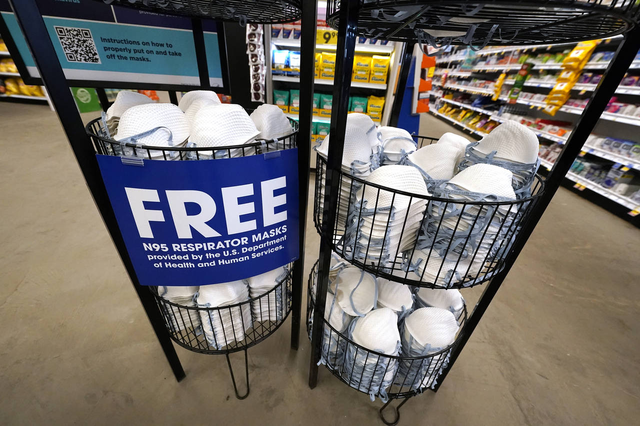 A product stall filled with free N95 respirator masks, provided by the U.S. Department of Health an...