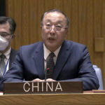 
              In this image made from UNTV video, China's Ambassador to the United Nations Zhang Jun speaks during an emergency U.N. Security Council meeting on Ukraine, at the U.N. headquarters, Monday, Feb. 21, 2022. (UNTV via AP)
            