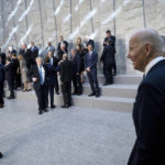 
              President Joe Biden arrives for a family photograph at NATO Headquarters in Brussels, Thursday, March 24, 2022. (Brendan Smialowski, Pool via AP)
            