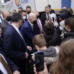 
              President Joe Biden meets with Ukrainian refugees and humanitarian aid workers during a visit to PGE Narodowy Stadium, Saturday, March 26, 2022, in Warsaw. (AP Photo/Evan Vucci)
            