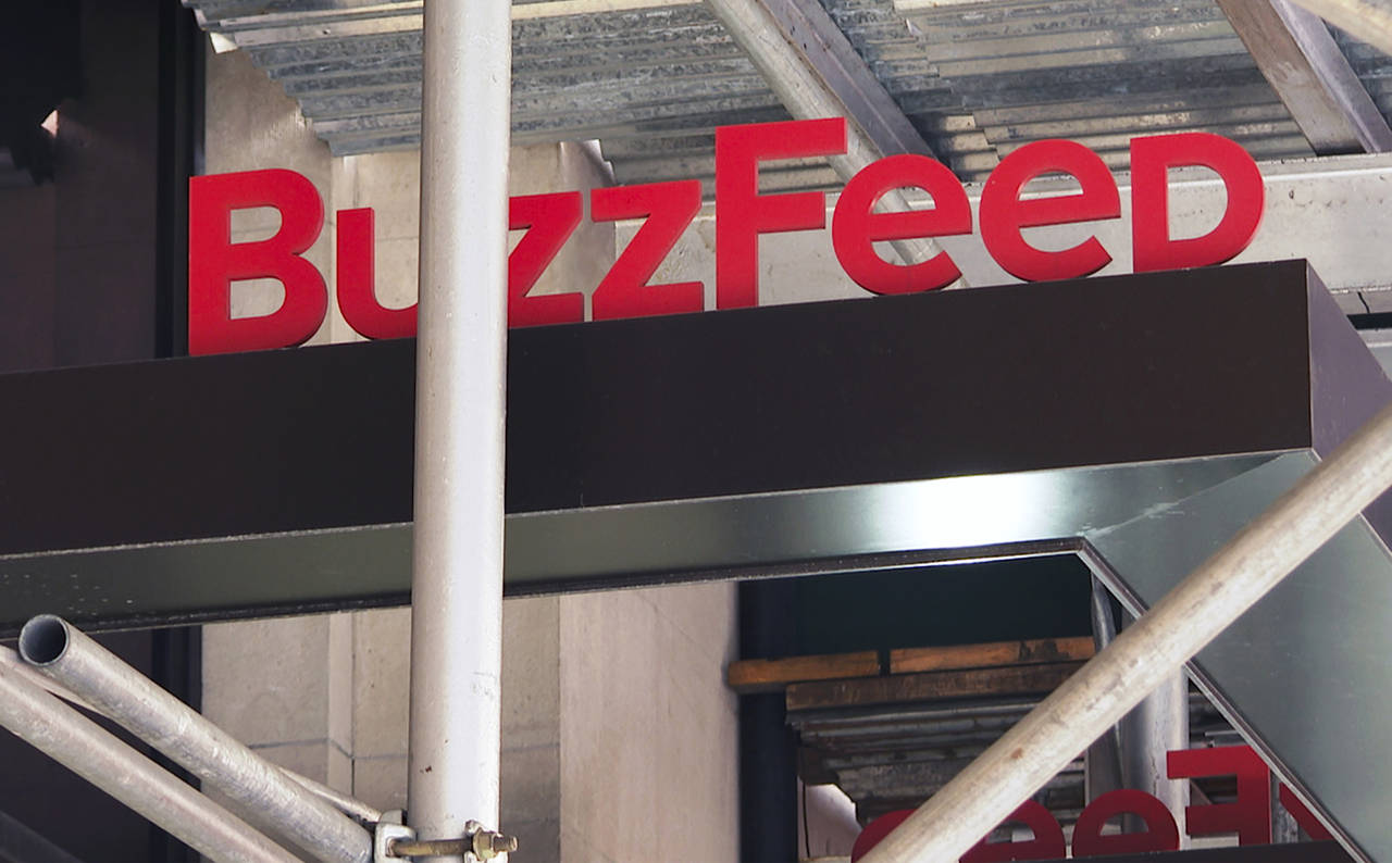 FILE - The entrance to BuzzFeed in New York is seen on Nov. 19, 2020. In news announced Tuesday, Ma...