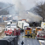 
              Interstate 81 North near the Minersville exit, Foster Twp., Pa., was the scene of a multi-vehicle crash on Monday, March 28, 2022. (David McKeown/Republican-Herald via AP)
            