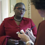 
              FILE - Melanie Campbell, president of the National Coalition on Civic Participation, speaks to a reporter on Capitol Hill in Washington, April 15, 2015. Supreme Court nominee Ketanji Brown Jackson has had to endure hours of public scrutiny from skeptics, something familiar to many Black women. For Campbell, “It was really traumatizing to watch,” she said. (AP Photo/Lauren Victoria Burke, File)
            