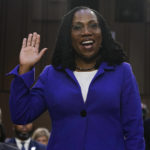 
              Supreme Court nominee Judge Ketanji Brown Jackson is sworn in for her confirmation hearing before the Senate Judiciary Committee Monday, March 21, 2022, on Capitol Hill in Washington. (AP Photo/Jacquelyn Martin)
            