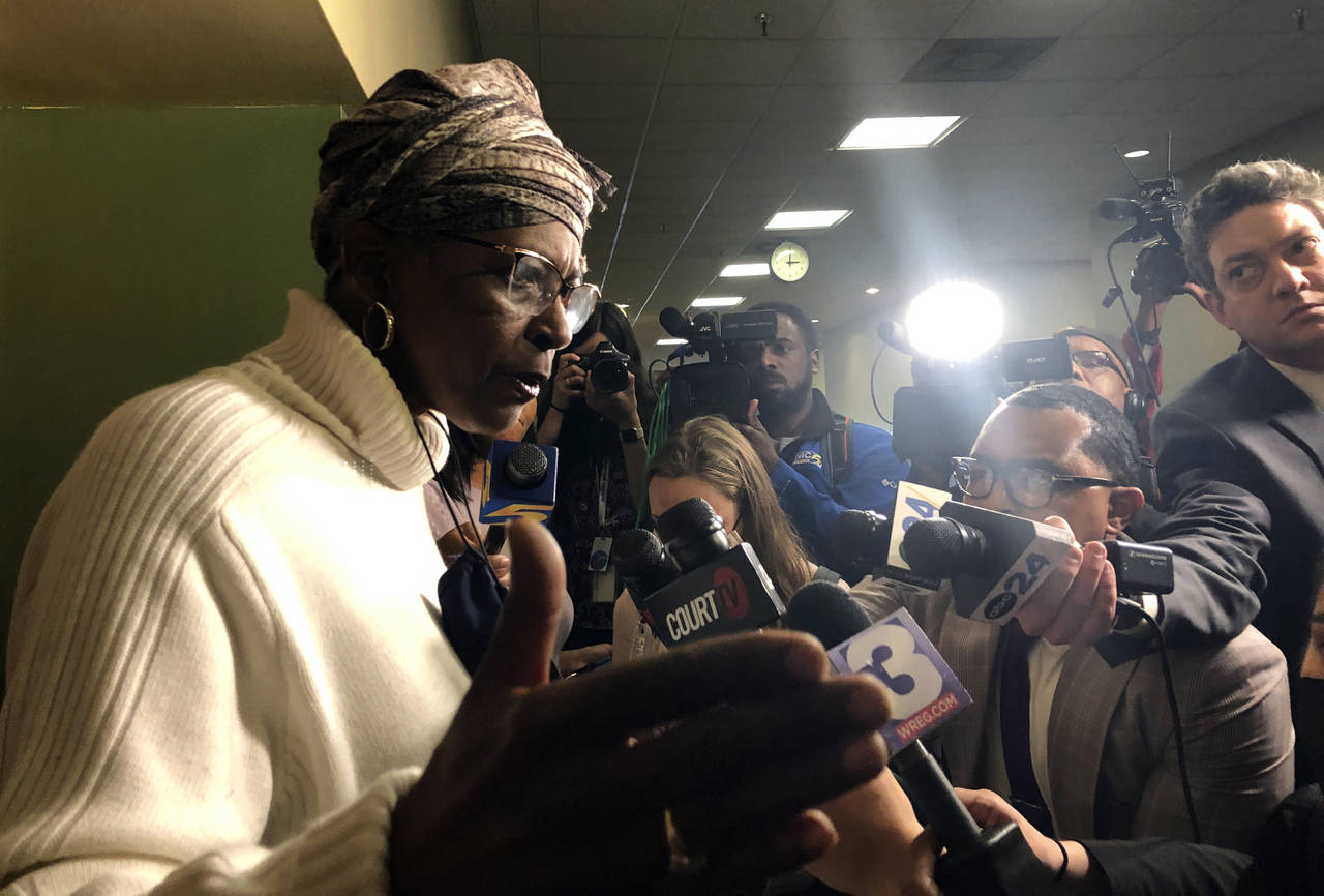 Deborah Marion, mother of former NBA basketball player Lorenzen Wright, speaks with reporters, Mond...