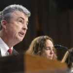 
              Alabama Attorney General Steve Marshall, left, testifies during a Senate Judiciary Committee's confirmation hearing of Supreme Court nominee Ketanji Brown Jackson, on Capitol Hill in Washington, Thursday, March 24, 2022. With Marshall are Dean of the University of Virginia School of Law Risa Goluboff, center, and Jennifer Mascott. (AP Photo/Manuel Balce Ceneta)
            