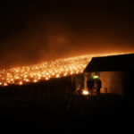 
              Winegrowers warm themselves around a fire as anti-frost candles burn in a vineyard to protect blooming buds and flowers from the frost, in Chablis, Burgundy region, Monday, April 4, 2022. Plunging April temperatures around France are threatening vineyards and other important crops. Vintners are scrambling to find ways to protect the vines from the frost, which comes after an unusually mild winter and is hitting countries around Europe. (AP Photo/Thibault Camus)
            
