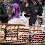 
              Colored eggs await the beginning of the White House Easter Egg Roll, Monday, April 18, 2022, at The White House in Washington. (AP Photo/Andrew Harnik)
            