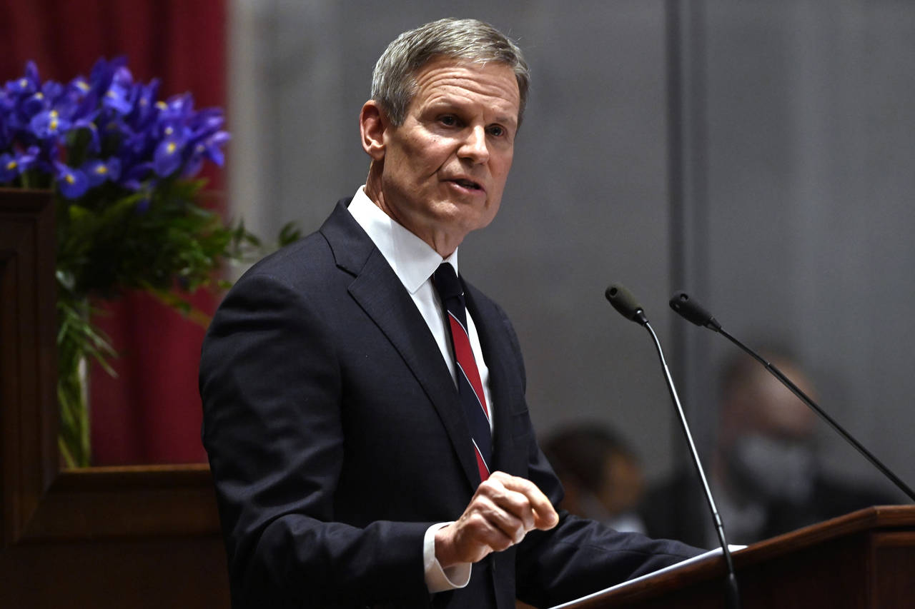FILE -Tennessee Gov. Bill Lee delivers his State of the State address in the House Chamber of the C...
