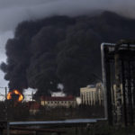 
              Smoke rises in the air after shelling in Odessa, Ukraine, Sunday, April 3, 2022. (AP Photo/Petros Giannakouris)
            