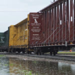 
              A freight train passes through Hattiesburg, Miss., after severe weather ripped across the state leaving reports of localized flooding, downed trees, and tornadoes in its wake, on Tuesday, April 5, 2022. (Dominic Gwinn/Hattiesburg American via AP)
            
