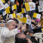 
              Pope Francis arrives in his popemobile at the Granaries Square in Floriana, Malta, Sunday, April 3, 2022, to celebrate a mass. Pope Francis opened his second and final day in Malta by visiting the Grotto of St. Paul in Rabat, where the disciple stayed after being shipwrecked en route to Rome in AD 60. (AP Photo/Andrew Medichini)
            