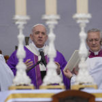 
              Pope Francis celebrates mass in Granaries Square in Floriana, Malta, Sunday, April 3, 2022. Pope Francis opened his second and final day in Malta by visiting the Grotto of St. Paul in Rabat, where the disciple stayed after being shipwrecked en route to Rome in AD 60. (AP Photo/Andrew Medichini)
            