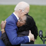 
              President Joe Biden hugs Judge Ketanji Brown Jackson after she spoke at an event on the South Lawn of the White House in Washington, Friday, April 8, 2022, celebrating the confirmation of Jackson as the first Black woman to reach the Supreme Court. (AP Photo/Andrew Harnik)
            