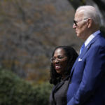 
              President Joe Biden, right, and Judge Ketanji Brown Jackson, right, attend an event on the South Lawn of the White House in Washington, Friday, April 8, 2022, celebrating the confirmation of Jackson as the first Black woman to reach the Supreme Court. (AP Photo/Susan Walsh)
            