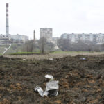 
              A part of a missile lies on the ground after night shelling in Kramatorsk, Ukraine, Monday, April 18, 2022. (AP Photo/Andriy Andriyenko)
            