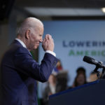 
              President Joe Biden salutes after speaking at Green River College, Friday, April 22, 2022, in Auburn, Wash. (AP Photo/Andrew Harnik)
            