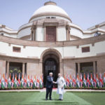 
              Britain's Prime Minister Boris Johnson with Prime Minister of India Narendra Modi at Hyderabad House in Delhi, as part of his two day trip to India, Friday, April 22, 2022. (Stefan Rousseau/Pool Photo via AP)
            