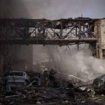 
              Firefighters work to extinguish multiple fires after a Russian attack in Kharkiv, Ukraine, Saturday, April 16, 2022. (AP Photo/Felipe Dana)
            