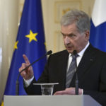 
              FILE - Finland's President Sauli Niinisto makes a point during a joint press conference with British Prime Minister Boris Johnson, at the Presidential Palace in Helsinki, Finland, Wednesday, May 11, 2022. Finland appears on the cusp of joining NATO. Sweden could follow suit. By year’s end, they could stand among the alliance’s ranks. Russia’s war in Ukraine has provoked a public about face on membership in the two Nordic countries. They are already NATO’s closest partners, but should Russia respond to their membership moves they might soon need the organization’s military support. (AP Photo/Frank Augstein, Pool, File)
            