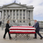 
              Former U.S. Sen. Orrin Hatch's casket arrives at the Utah Capitol Wednesday, May 4, 2022, in Salt Lake City. Hatch, the longest-serving Republican senator in history and a fixture in Utah politics for more than four decades, died last month at the age of 88. (AP Photo/Rick Bowmer)
            
