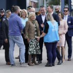 
              First lady Jill Biden visits with volunteers and first responders during a visit to Vysne Nemecke, Slovakia, near the border with Ukraine, Sunday, May 8, 2022. (AP Photo/Susan Walsh, Pool)
            