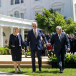 
              President Joe Biden departs with Swedish Prime Minister Magdalena Andersson, left, and Finnish President Sauli Niinisto, right, after speaking in the Rose Garden at the White House in Washington, Thursday, May 19, 2022. (AP Photo/Andrew Harnik)
            