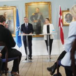 
              NATO Secretary General Jens Stoltenberg, left, and Danish Prime Minister Mette Frederiksen meet the media at Kastellet in Copenhagen, Denmark, Thursday May 19, 2022. (Martin Sylvest/Ritzau Scanpix via AP)
            