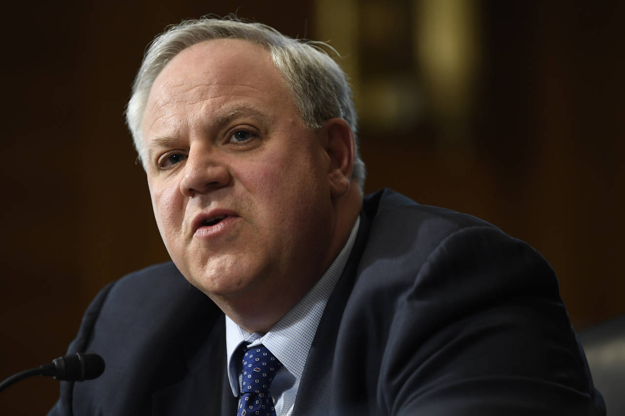 FILE - In this March 10, 2020, file photo Interior Secretary David Bernhardt testifies before the S...
