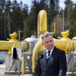 
              Polish President Andrzej Duda speaks during a media conference during the official inauguration of the Gas Interconnection Poland–Lithuania (GIPL) gas pipeline in Jauniunai, near Vilnius, Lithuania, Thursday, May 5, 2022. A 500-million-euro ($530 million) Lithuanian-Polish natural gas transmission pipeline was inaugurated Thursday, completing another stage of regional independence from Russian energy sources. (AP Photo/Mindaugas Kulbis)
            