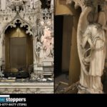 
              This image provided by the New York City Police Department shows a missing tabernacle and damaged angel statue in St. Augustine's Roman Catholic Church in Brooklyn’s Park Slope neighborhood in New York, which was stolen between Thursday, May 26, 2022 and Saturday, May 28, 2022. The tabernacle, a box containing Holy Communion items, was made of 18-carat gold and decorated with jewels, police and the diocese said. It’s valued at $2 million. (NYPD via AP)
            