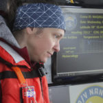 
              This May 4, 2022, photo shows oceanographer Claudine Hauri on the University of Alaska Fairbanks research vessel Nanuq in the Gulf of Alaska. She is part of a team that fitted an underwater glider with special sensors to study ocean acidification. (AP Photo/Mark Thiessen)
            