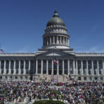
              People attend an abortion-rights rally at the Utah State Capitol Saturday, May 14, 2022, in Salt Lake City. Demonstrators are rallying from coast to coast in the face of an anticipated Supreme Court decision that could overturn women's right to an abortion.(AP Photo/Rick Bowmer)
            