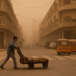 
              A man pushes a cart during a sandstorm in Baghdad, Iraq, Monday, May 23, 2022. (AP Photo/Hadi Mizban)
            