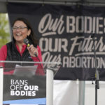 U.S. Rep. Suzan DelBene, D-Wash., speaks during a protest and rally for abortion rights, Saturday, May 14, 2022, in Seattle. (AP Photo/Ted S. Warren)