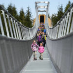 
              Visitors cross a suspension bridge for the pedestrians that is the longest such construction in the world shortly after its official opening at a mountain resort in Dolni Morava, Czech Republic, Friday, May 13, 2022. The 721-meter (2,365 feet) long bridge is built at the altitude of more than 1,100 meters above the sea level. It connects two ridges of the mountains up to 95 meters above a valley between them. (AP Photo/Petr David Josek)
            