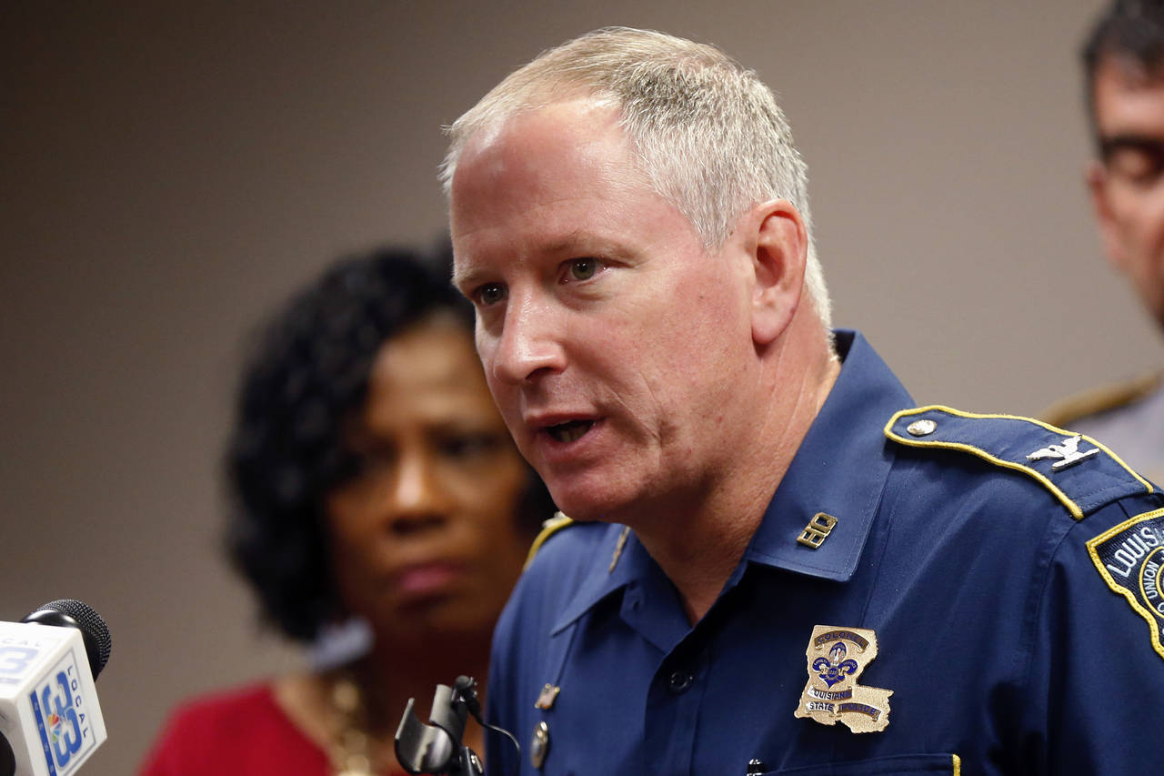 FILE - Louisiana State Police Supt. Kevin Reeves speaks at a news conference, on Sept. 19, 2017, in...