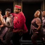 
              This image released by Polk & Co. shows, from left, James Jackson Jr., Jason Veasey, Michael Lyles, Jaquel Spivey, L Morgan Lee, Andrew Morrison and Antwayn Hopper during a performance of "A Strange Loop" in New York. (Marc J. Franklin/Polk & Co. via AP)
            