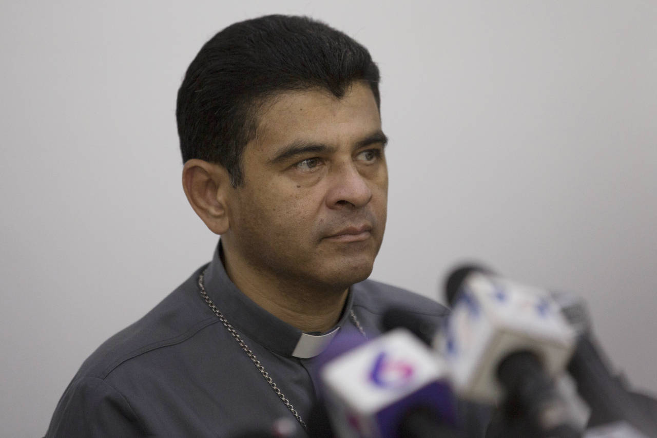 FILE - Rolando Alvarez, Bishop of Matagalpa, attends a press conference regarding the Roman Catholi...