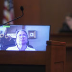 
              Disney Executive Tina Newman testifies in a previously recorded video deposition at the Fairfax County Circuit Courthouse in Fairfax, Va., Thursday, May 19, 2022. Actor Johnny Depp sued his ex-wife Amber Heard for libel in Fairfax County Circuit Court after she wrote an op-ed piece in The Washington Post in 2018 referring to herself as a "public figure representing domestic abuse." (Shawn Thew/Pool Photo via AP)
            