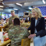 
              First lady Jill Biden meets U.S. troops during a visit to the Mihail Kogalniceanu Air Base in Romania, Friday, May 6, 2022. (AP Photo/Susan Walsh, Pool)
            