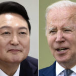 
              FILE - This photo combination of two file photos shows U.S. President Joe Biden, right, in Washington, on May 15, 2022, and South Korean President Yoon Suk Yeol in Seoul, on May 10, 2022. When the U.S. and South Korean leaders meet Saturday, May 21, North Korea’s nuclear weapons and missile program, already a major focus, may receive extra attention if intelligence predictions of an imminent major weapons demonstration by the North, which is struggling with a COVID-19 outbreak, are right.   (AP Photo/File)
            