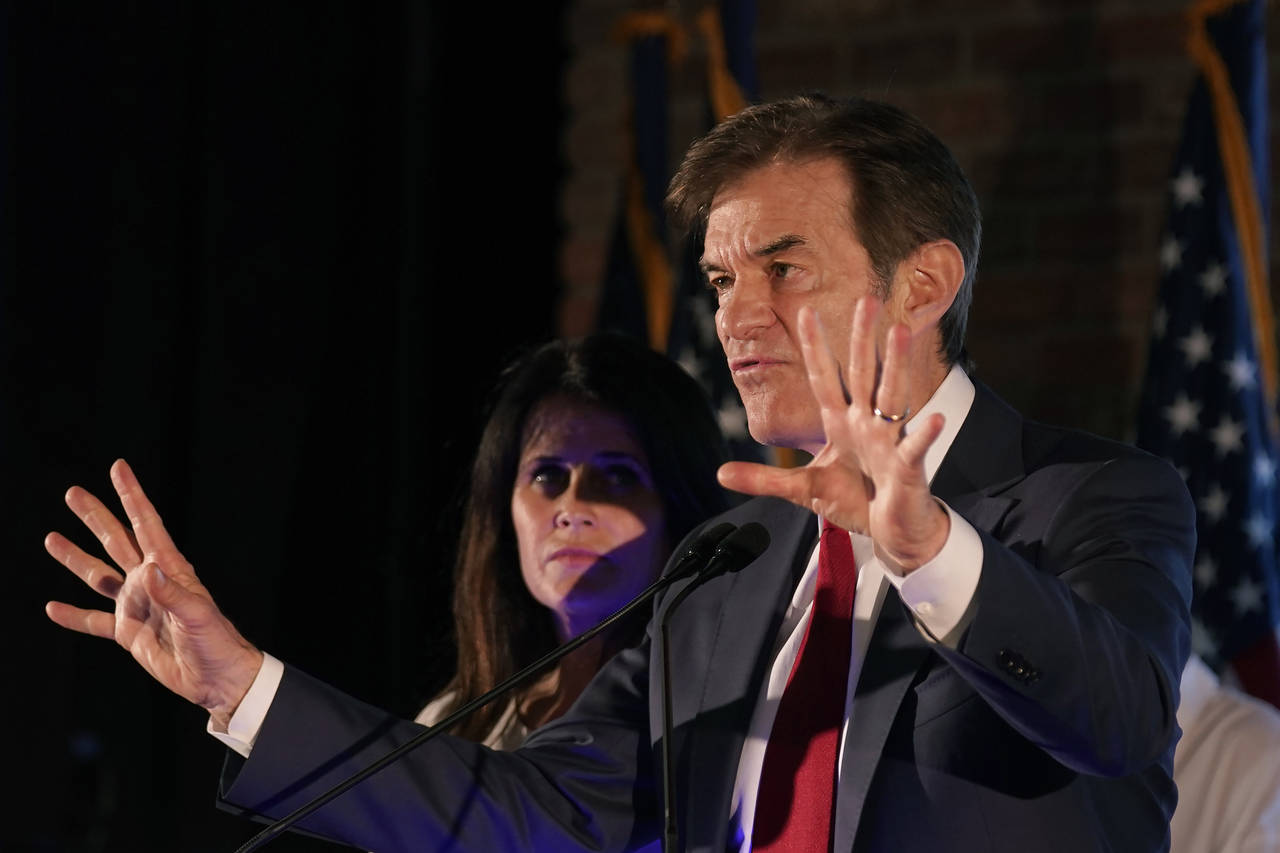 Mehmet Oz, a Republican candidate for U.S. Senate in Pennsylvania, speaks to supporters at a primar...