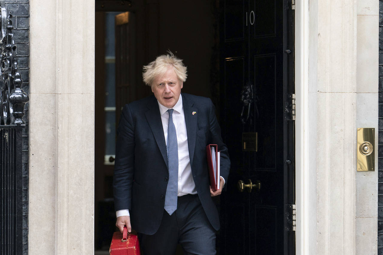 British Prime Minister Boris Johnson departs 10 Downing Street, London, Thursday May 26, 2022, the ...